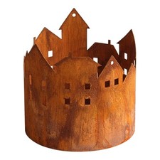 Rost Windlicht Stadt Edelrost Leuchter Metall Gartendeko Deko Laterne Gartendeko