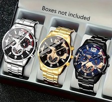 3er Set Herren Armbanduhren – Silber Gold Schwarz – Chronograph Look