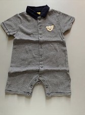 STEIFF EINTEIKER STRAMPLER GR.80 CM 12 MONATE WEIß BLAU MIT AUFDRUCK SOMMERLICH