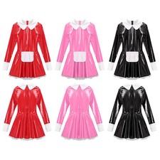 Herren Clubwear Französische Maid Kostüme Kunstleder Kleider Transgender Rock