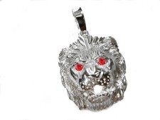 Löwenkopf Anhänger Silber 925 12g Löwe Herrenschmuck Zirkonia Augen 28x 24mm