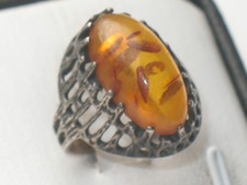 JUGENDSTIL 835er SILBER RING ovaler BERNSTEIN Super DESIGN ausgefallen