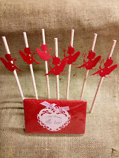 7 Papier Strohhalme Engel & Teufel + 7 Servietten Herz  Valentinstag rosa rot 
