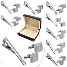 2 Manschettenknöpfe + 1 Krawattennadelverschluss + Geschenkbox Mann Anzug Hemd Hochzeit Arbeit 