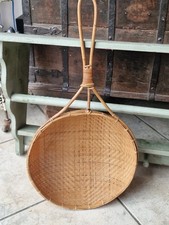 altes vintage Bambus  Rattan Sieb mit Griff Korbgeflecht Asia Küchen Deko