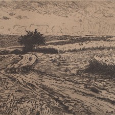 Hans Richard von Volkmann Feldweg Landschaft Realismus signiert Radierung 1898