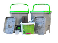 TriaTerra 2 x Bokashi-Eimer-16l + 5l Streu Set Terra Preta-Küchenkompost