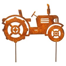 Edelrost Gartenstecker Traktor