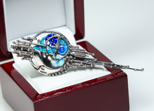 925 Silber - vintage große modernist Brosche - Emaille