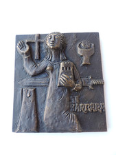 HEILIGE BARBARA BRONZE WANDRELIEF RELIEF PLATTE  BILD MIT OVP