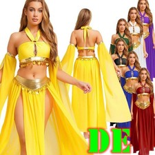 DE Damen Bauchtanz Kostüm Neckholder BH Oberteil Langer Rock Armstulpen Outfits