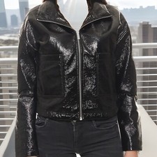 AjC Jacke glänzende Damen  Jacke in Lack-Optik mit verstaubarer Kapuze,40