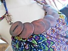 Traumhaftes Strandkleid Ethno Hippie KLEID Pfau Feder Muster HOLZPERLEN bunt M 