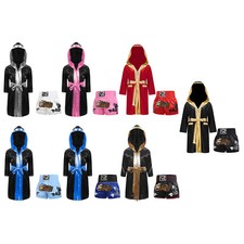 Tiaobug Kinder Jungen Boxing Outfits Langarm Boxmantel Kapuzen +  MMA Shorts Set