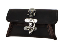 Tabaktasche Drehertasche Potte mit Hakenverschluss Zierniete Skull Leder Neu
