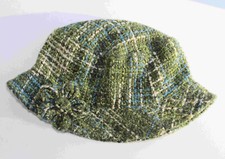 Damen Bucket Hat Mütze NKD Polyester Gr. 57 cm tweed stoff grün beige + Blume