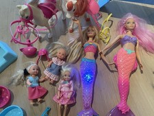 Barbie Puppen Konvolut Meerjungfrau, Barbies kleine Schwestern und 2 Ponys