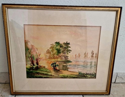 Modernes aquarell flußaue - modernes,