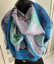 Seiden Damen Tuch, Größe 103 x 100 cm, Farbe:Türkis/Grau/Grün, Zustand: Sehr Gut
