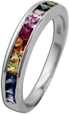 Memoire Ring Weißgold 585 14 Karat 13 bunte Saphir Edelsteine 16