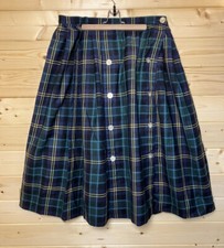 Vintage schottische Wolle langer Kilt Karomuster goldfarbene Knöpfe 28-32" W sehr guter Zustand