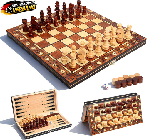 Holz schachspiel reise - 3-in-1,