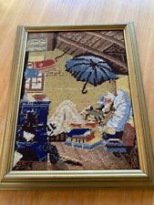 DER ARME POET. nach Carl Spitzweg. GOBELIN. Handarbeit. mit Rahmen. 37x47cm