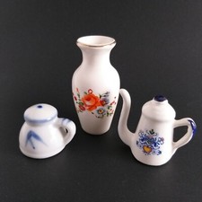 Puppenhaus Miniatur Wohndeko Porzellan Set Teekanne Vase Vintage 3 Teile