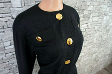 AKRIS EXTRAVAGANTES KASCHMIR WOLLE HEMDBLUSENKLEID GRAU GOLDFARBENE KNÖPFE  38 