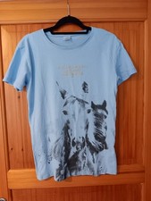 Shirt Damen Hell Blau vermutliche Gr. 38 Kurzarm Pferde