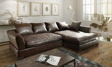 Couchgarnitur TIZIAN L-Form Wildlederoptik- Dunkelbraun/Ottomane Rechts