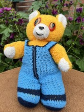 DDR Teddy Bär Kuscheltier gelb weiß Plüsch Plaste Augen ca. 35 cm groß Ostalgie