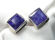 Ohrstecker 925 Silber ca. 11 x 11 mm mit eckigem, facettiertem Saphir ORIGINAL *