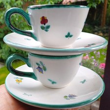 2  kleine Tassen/ gro Espresso 150 ml + 2 UT  " Gmundner Keramik - Streublumen "