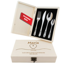 Kinderbesteck mit Gravur / Frühstücksbrettchen  / Holzbox / Personalisiert Namen