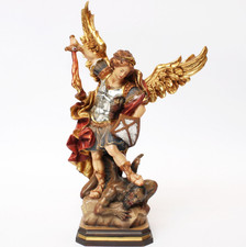 Heiliger Michael Skulptur Figur Lindenholz geschnitzt gefasst Blattgold H. 24 cm