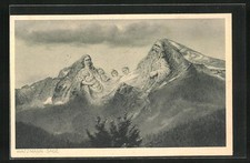 Ansichtskarte Watzmann-Sage, König Watzmann mit Familie, Berggesichter 