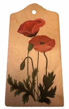 Bild Holzbrett Mohnblume Gemalt  Blumen Wandschmuck Küche Mohn