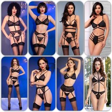 Softcup Neckholder Spitzen BH Bralette Set schwarz Dessous Strapse String