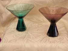 2 Likörgläser Lila & Grün Serie Prisma von Friedrich Kristall Mid Century