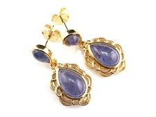 GJ69 * EDELSTEIN OHRSTECKER OHRHÄNGER TANSANIT TROPFEN  925er SILBER/VG 