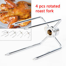 4x Spießgabel Grillspieß Rotisserie BBQ Braten Fleischklammer Eisen Galvanik