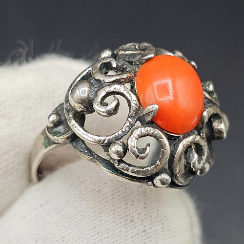 Antiker silber korallen ring - antiker,