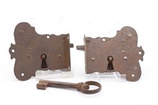 2x antike Schrankschlösser Möbel Schloss mit Schlüssel Eisen links & rechts Set