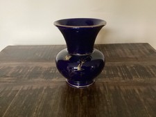 Porzellan Vase, Kobalt blau, Blumendekor goldfarben, Höhe ca. 12,5 cm