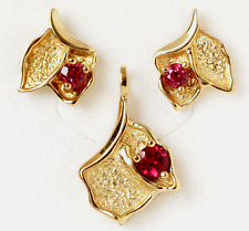 Scala Schmuckset Ohrstecker + Anhänger 9 Karat 375 Gold Gelbgold Rhodolith 6,84g