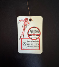1 x alter Veedol Ölwechselzettel / Ölanhänger / Ölzettel aus 50er/60er Jahren
