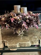 Edel Adventskranz Weihnachten Adventsdeko Vintage Braun Alt Gold Dusty Rose 