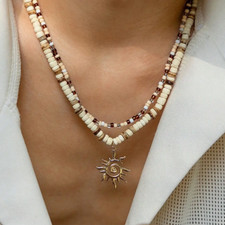 Herren Halskette 2er Set Herrenkette Surfer Kokos Sommer Skater Kette Ton Perlen