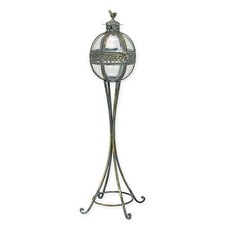 9932493-d Laterne Blech rustikal rund auf hohem Standfuß Kerzenhalter 90x25x25cm